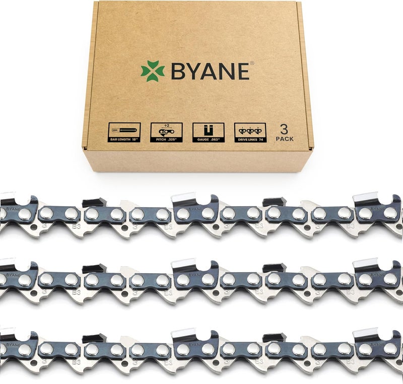 Byane 18 Inch Chainsaw Chain, .325" Pitch, .063'' Gauge, 74 Drive Links - 26RS 74 Fits Stihl MS271 Farm Boss, MS291, MS311 and More- 36390050074, V74 (3 Chains) - Image 1